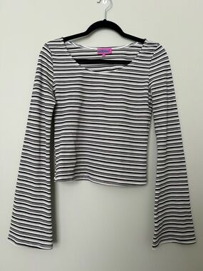 Edikted Black & White Striped Long Sleeve Bell Crop Top